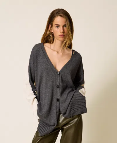 Twinset Cardigan Long En Laine Mélangée In Gray