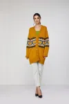 Twinset Cardigan Maxi Senape Con Fantasia Cuori In Oro