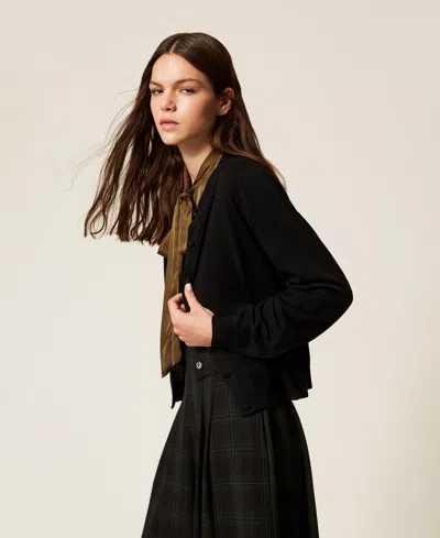 Twinset Cardigan Ras-du-cou Avec Lurex Et Torsade In Black