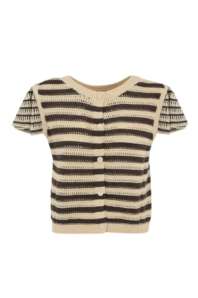 Twinset Cardigan Sweater With Flower In Pretty Pink Chocolate