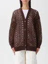 Twinset Open-knit Brown Mohair And Wool Blend Cardigan In Brown