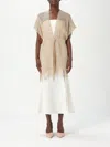 Twinset Beige Dress With Fringed Hem And All-over Embroidery In Viscose Blend Woman In クリーム