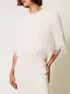 Twinset Blouson Cropped Avec Franges In White