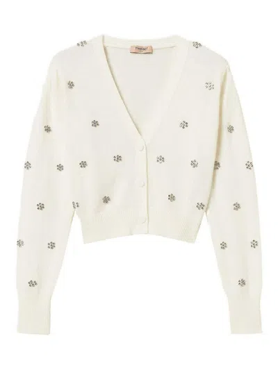Twinset Embellished Cropped Cardigan In Neutral