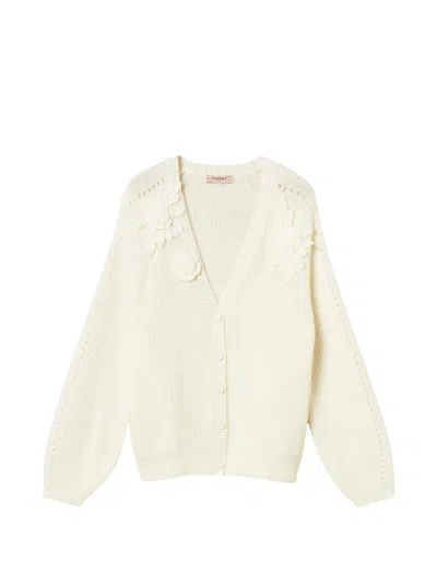 Twinset Twin-set Cardigan With Crochet Flowers In White