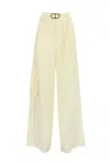 Twinset Ivory Linen Wide Leg Trousers In White