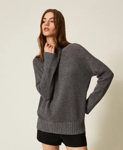 Twinset Cashmere Blend Turtleneck Jumper With Lurex In Gray