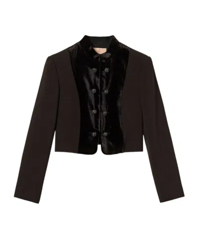 Twinset Casual Jacket With Velvet Details In Brown