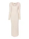 Twinset Treeblend Yarn Fitted Maxi Dress In Beige