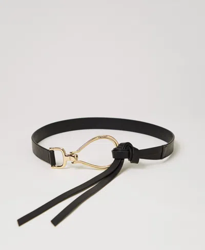 Twinset Ceinture En Cuir Avec Logo In Black