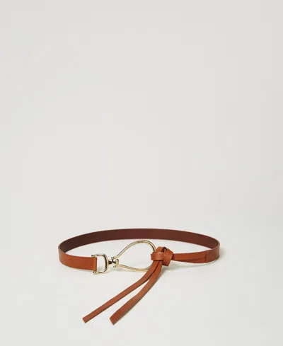 Twinset Ceinture En Cuir Avec Logo In Brown