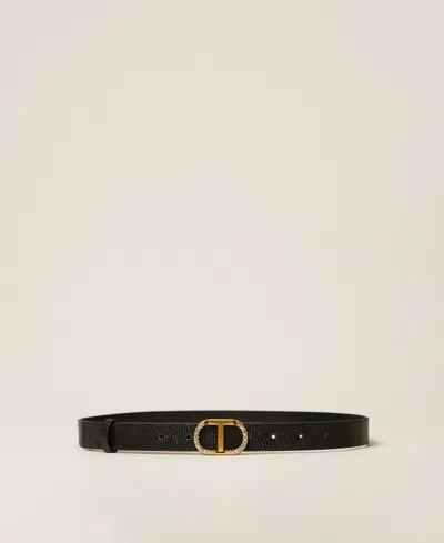 Twinset Ceinture En Cuir Avec Oval T Strassé In Black