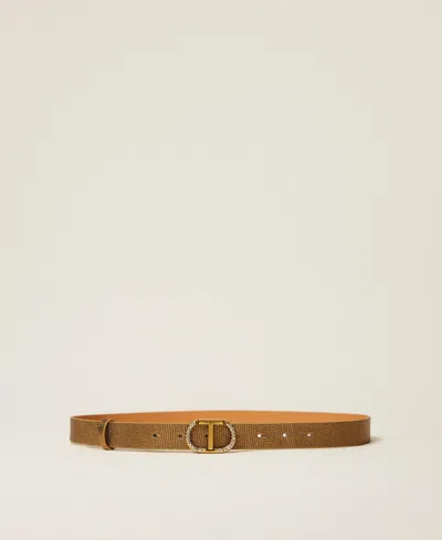 Twinset Ceinture En Cuir Avec Oval T Strassé In Brown