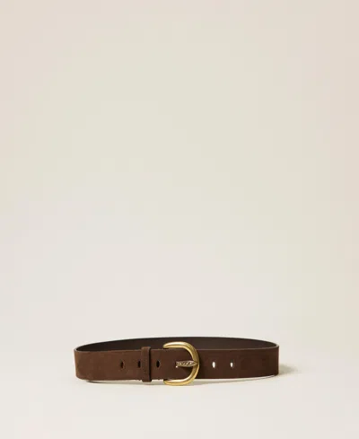 Twinset Ceinture En Cuir Velours In Brown