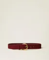 Twinset Ceinture En Cuir Velours In Burgundy