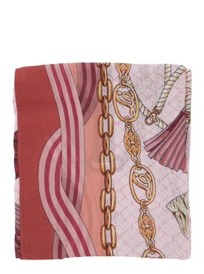 Twinset Chain And Stripe Modal Scarf In Multicolor