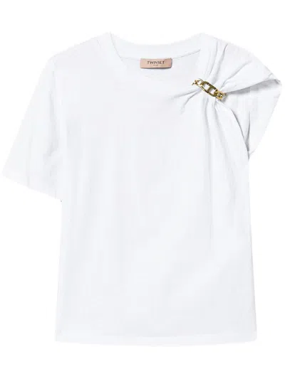 Twinset Chain Detail Cotton T-shirt In Optic White