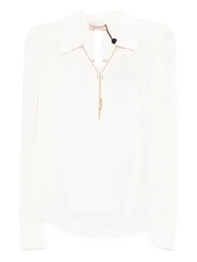 Twinset Chain-embellished Polo Blouse In Neutral