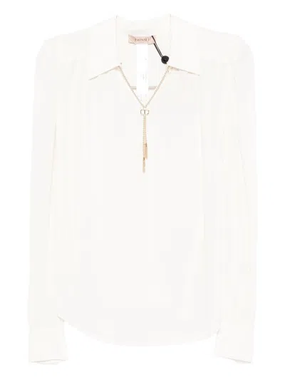 TWINSET TWINSET CHAIN-EMBELLISHED POLO BLOUSE