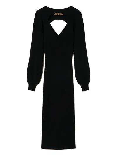 TWINSET CHAIN-EMBELLISHED RIBBED-KNIT MIDI DRESS