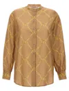 Twinset Chain Print Cotton Poplin Shirt In Brown