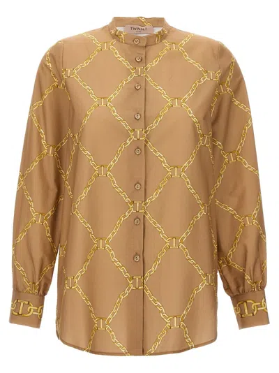 TWINSET CHAIN PRINT COTTON POPLIN SHIRT