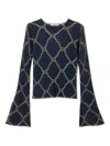 Twinset Chain-print Flared-sleeve Sweater In Blue