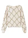 Twinset Chain-print Keyhole Sweater In Neutral