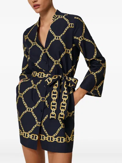 Twinset Chain-print Poplin Mini Dress In Black