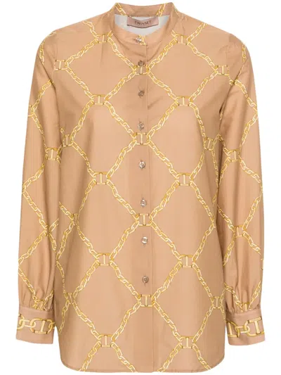 TWINSET CHAIN-PRINT POPLIN SHIRT
