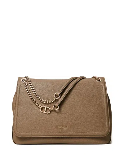 Twinset Chain-strap Flap Shoulder Bag In Brown