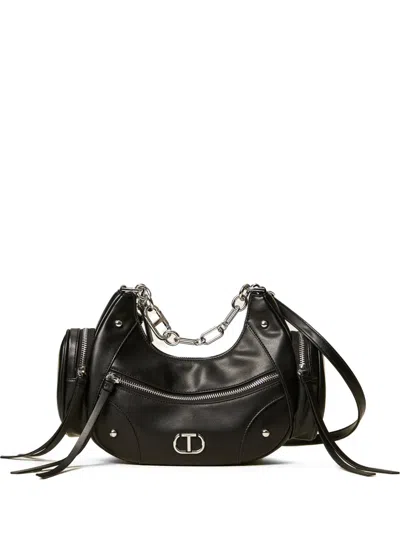 Twinset Chain-trimmed Pocket-embellished Shoulder Bag In Black