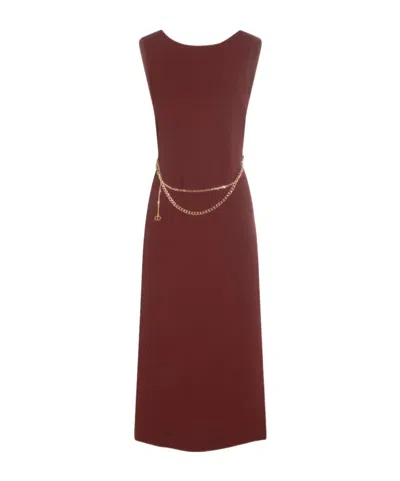 Twinset Chain-embellished Sleeveless Midi Dress In Brown