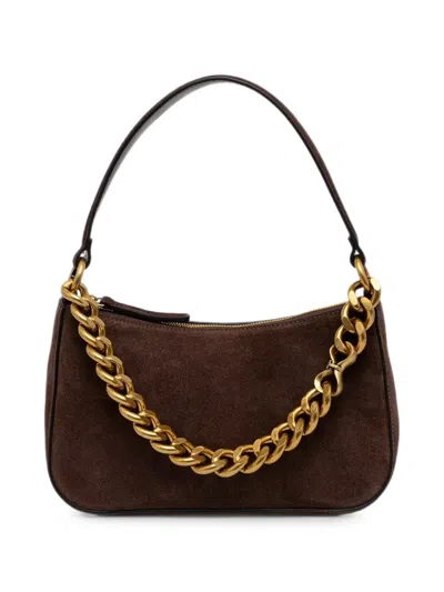 Twinset Chain-link Suede Shoulder Bag In Brown