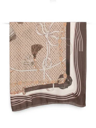 Twinset Chain-print Scarf In Brown