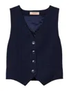 Twinset Lurex-detail Pinstriped Waistcoat In Dark Blue