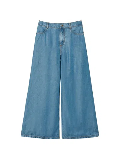 Twinset Kids' Chambray Cropped Denim In Blue