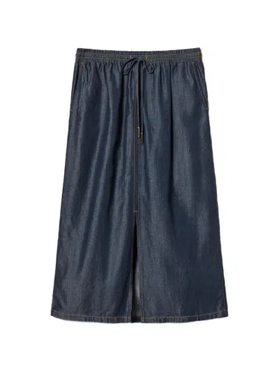 Twinset Chambray Midi Skirt In Blue