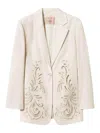 Twinset Linen Blend Jacket With Embroidery In Beige