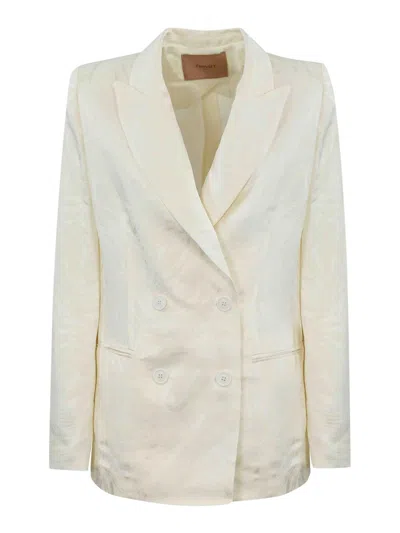 Twinset Jacquard Satin Jacket In White