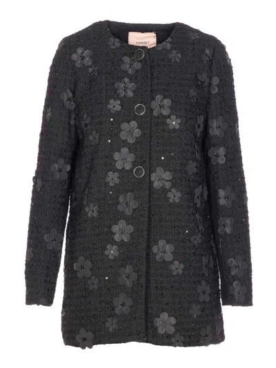 Twinset Black Jacket Frontal Buttons Closure In Multi