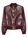 Twinset Bordeaux Jacket With High Neck And Front Jewel Button Closure In Ecoleather Woman In Brown