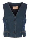 Twinset Denim Vest With Front Pockets And V-neckline In Black