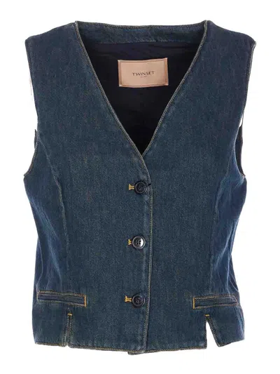 TWINSET DENIM VEST FRONTAL BUTTONS CLSOURE