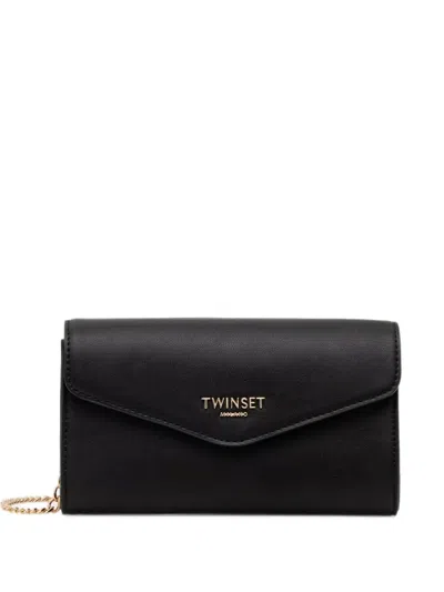 Twinset Charm-embellished Envelope Clutch Bag In Black