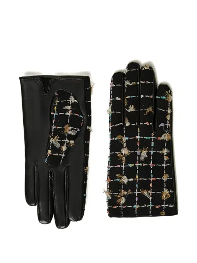 Twinset Check-bouclé Gloves In Black