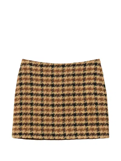 Twinset Check Bouclé Miniskirt In Brown
