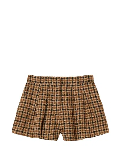 Twinset Check Bouclé Shorts In Brown
