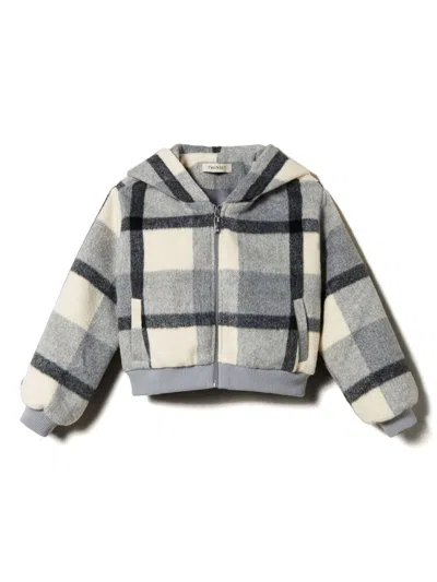 Twinset Kids' Check-pattern Hooded Jacket In Grey