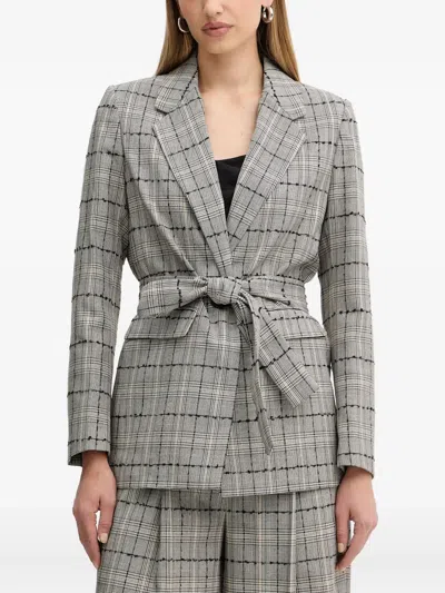 Twinset Checked Belted Blazer In Gray